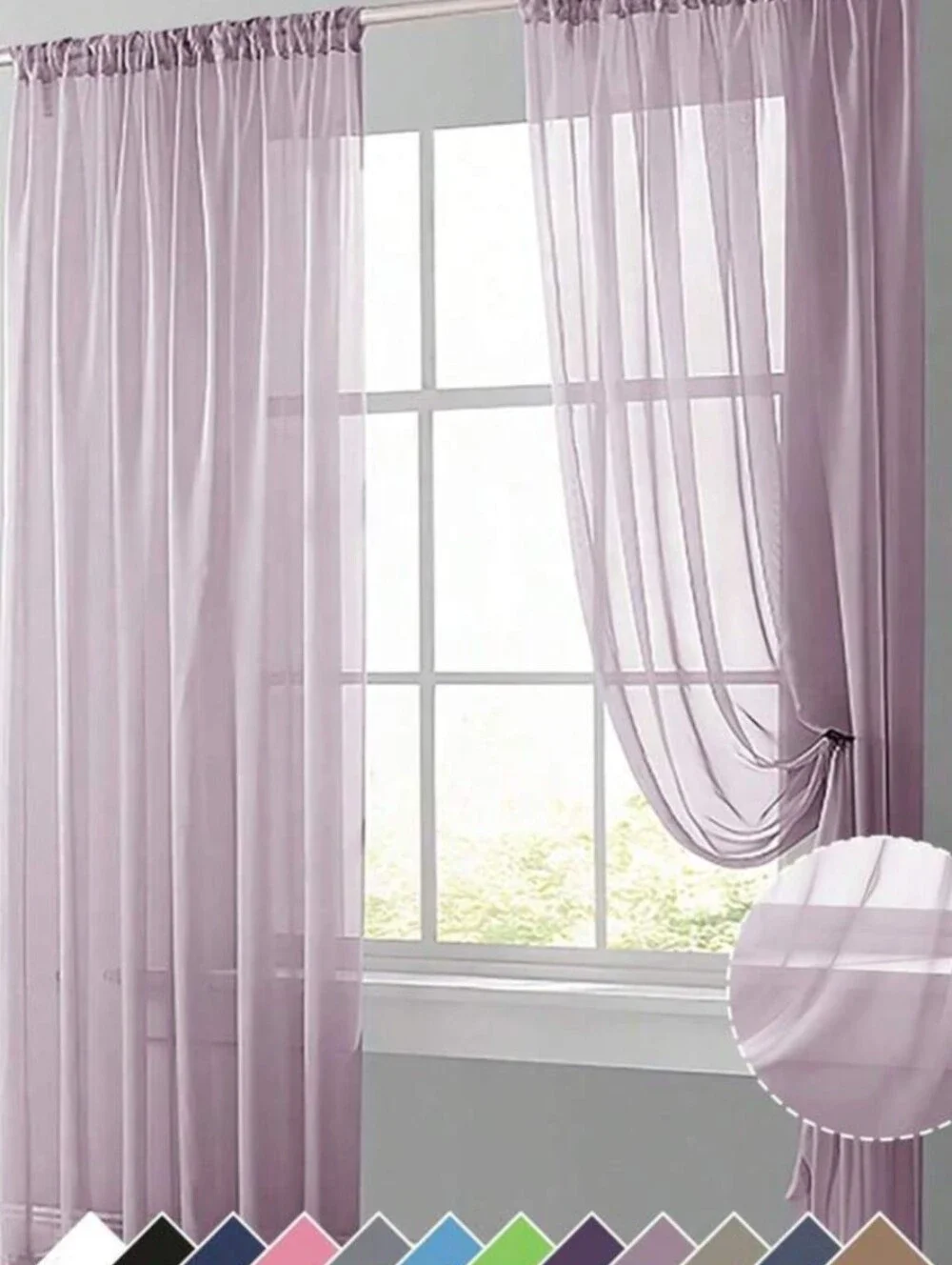 Voile Pale Lilac Sheer Curtains, Translucent Fabric. Rod Pocket. 2 Panels.